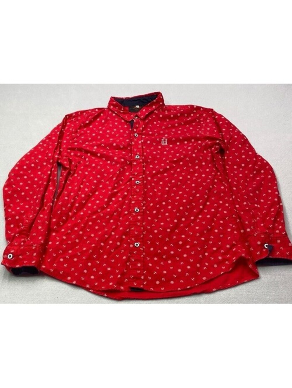 Hermès Paris Men's Large Red Nautical Print Long Sleeve Button-Up Shirt 10131